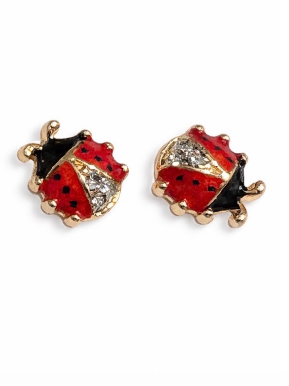 Gold-Tone Ladybug Crystal Stud Earrings - Red & Black